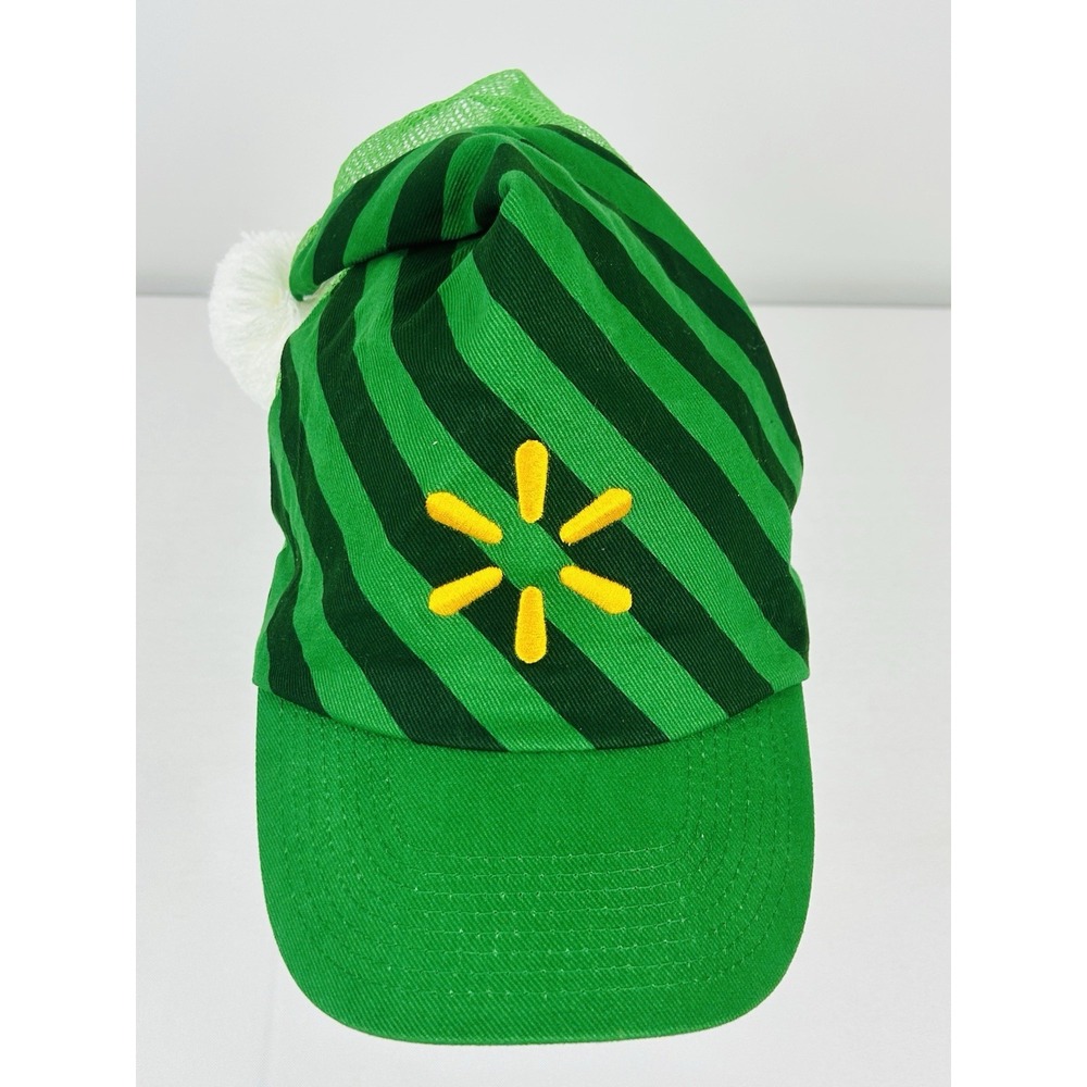 Walmart Hat Cap Strap Back Mens One Size Green Elf Christmas Mesh Striped Twill
